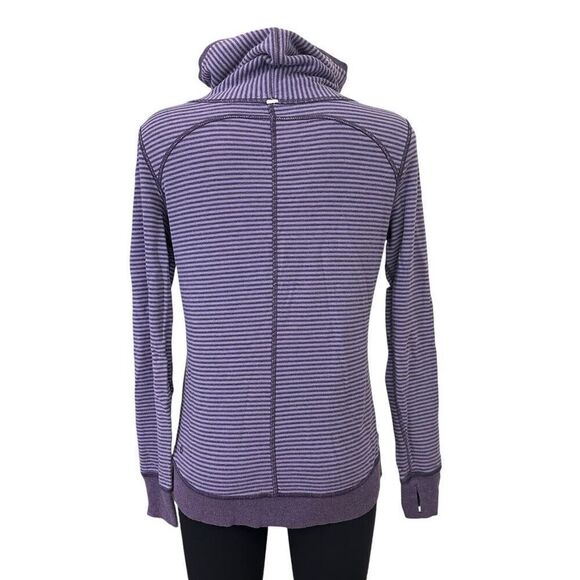 Lululemon Reversible Cowl Neck “In a Cinch” Striped Solid Purple Sweater Sz M - Picture 8 of 10